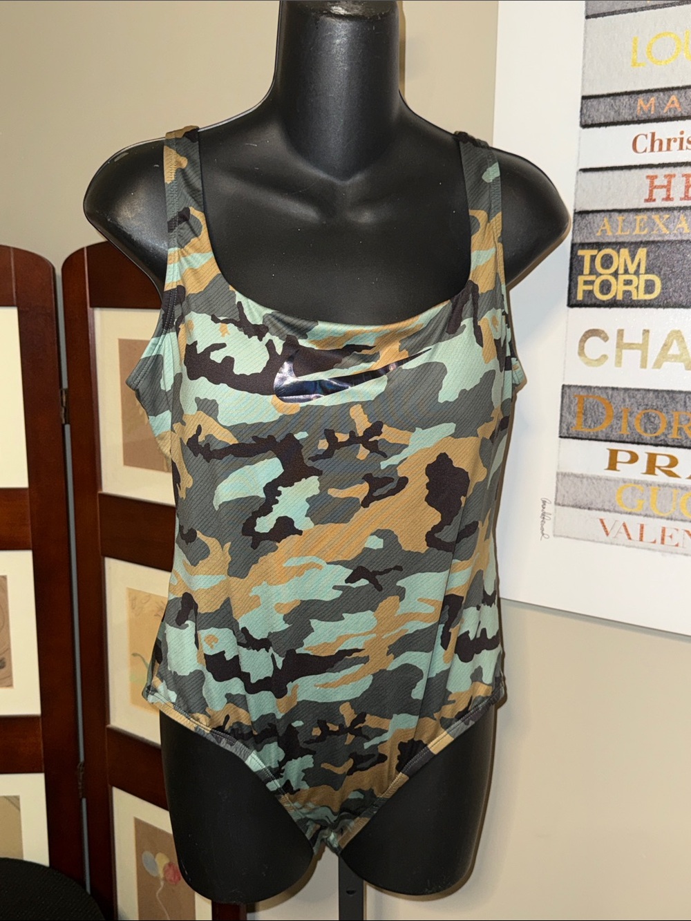 Nike Women’s Green Camo Scoop Neck swimsuit